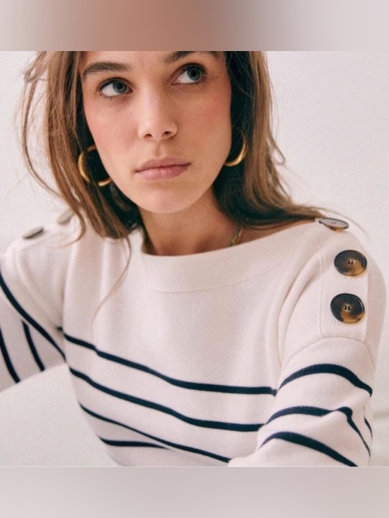 Sezane Sweaters - Sezane Alba Cotton Jumper Sweater in Natural Navy XS